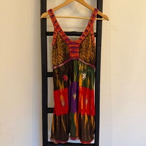 Rising International Patchwork Dress Embroidered Hippie Bohemian Sleeveless